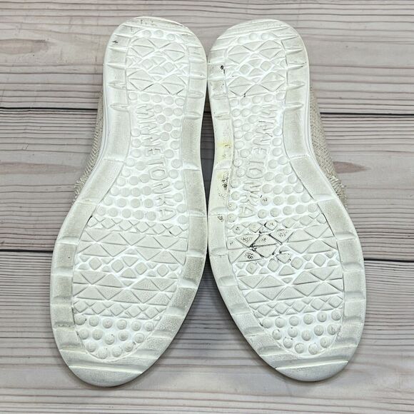 Minnetonka Expanse Womens 8.5 Slip-On Sneaker Tan Frayed Fabric Moccasin Shoes - Picture 7 of 15